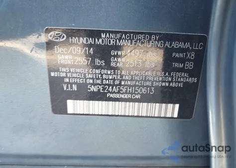2015 Hyundai Sonata Se из США, поврежденный, VIN 5NPE24AF5FH150613